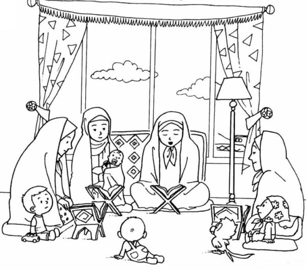 نقاشی شب قدر و احیا گرفتن کودکانه زیبا و آسان برای رنگ آمیزی