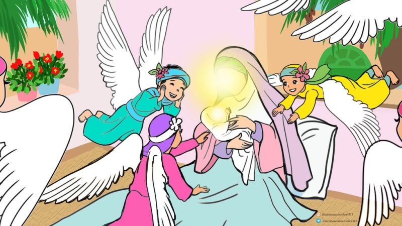 نقاشی ولادت پیامبر کودکانه ساده و زیبا