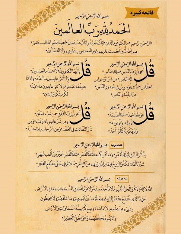 متن فاتحه کبیره با معنی