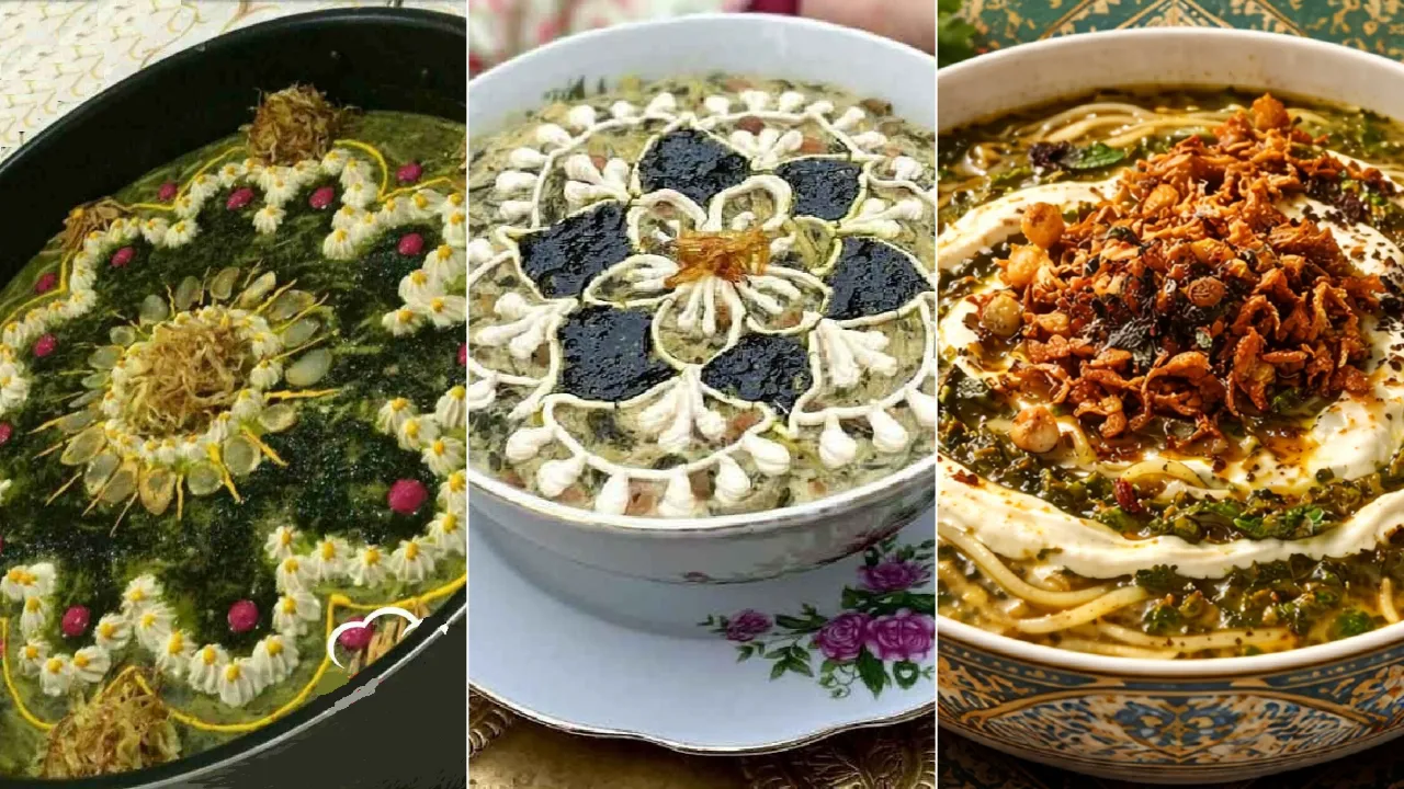 تزیین آش رشته با کشک و پیاز داغ با قیف و خلال دندان
