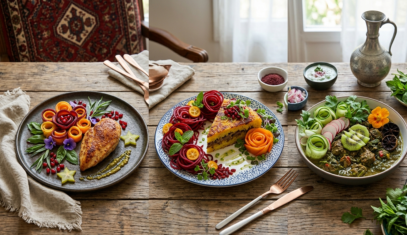 دورچین غذا با سبزیجات برای تزیین 