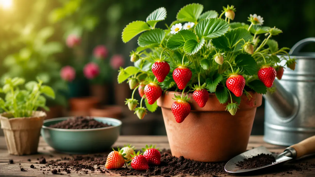 نحوه کاشت توت فرنگی در گلدان + زمان کاشت و خاک مناسب برای کاشت