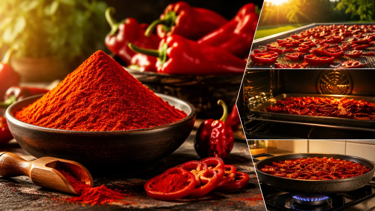 طرز تهیه پودر پاپریکا خانگی و خوشرنگ در آفتاب، فر و روی بخاری