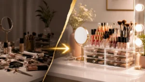 مرتب کردن میز آرایشی؛ 10 ترفند ساده برای نظم دادن به لوازم آرایش