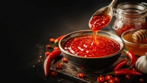 طرز سس چیلی تای قرمز تند و شیرین رستورانی با فلفل تازه و عسل
