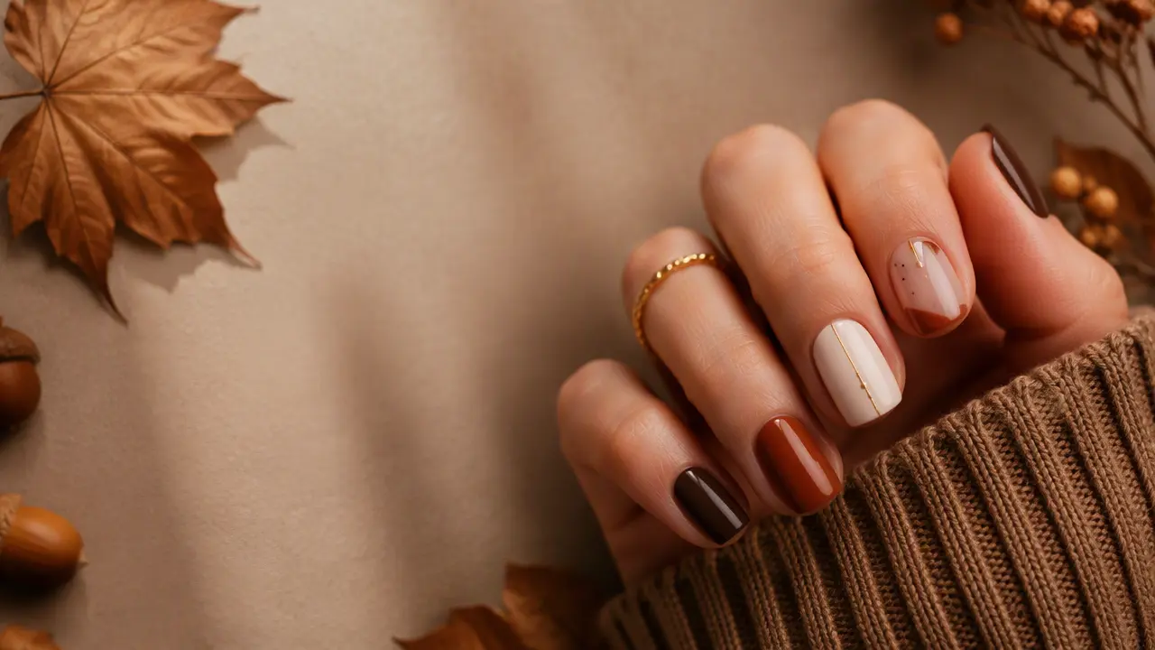 طرح ناخن پاییزی مینیمال