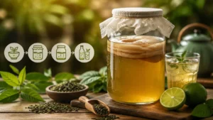 طرز تهیه کامبوجا خانگی با چای سبز و ترش؛ آموزش مرحله به مرحله