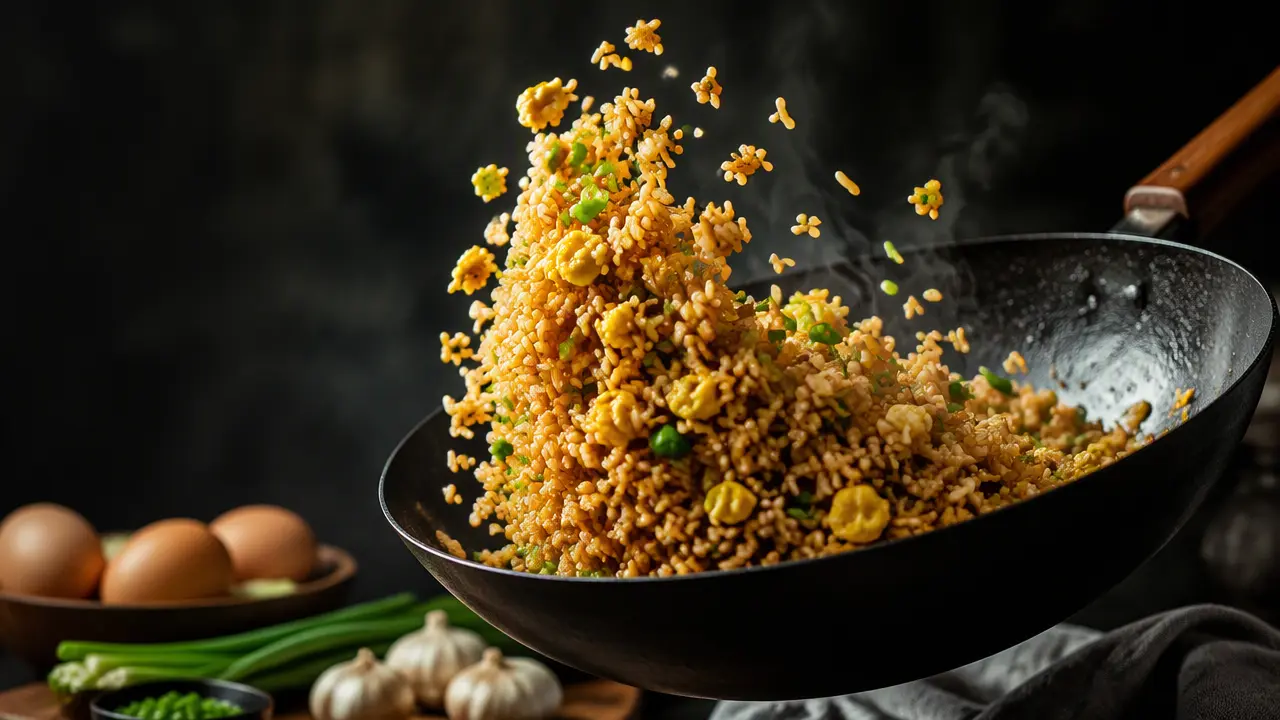طرز تهیه برنج سرخ‌شده با تخم‌مرغ و پیازچه