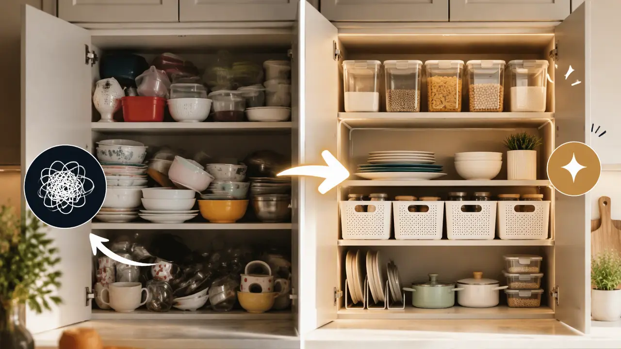 چگونه کابینت کوچک را مرتب کنیم؟ راهکارهای ساده برای فضای بیشتر